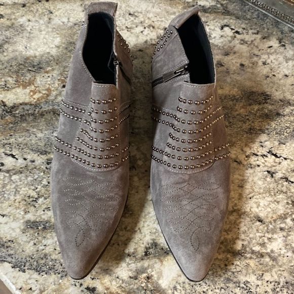 Annie Bing Low Charlie Gray Studded Suede Ankle Booties - Picture 3 of 16